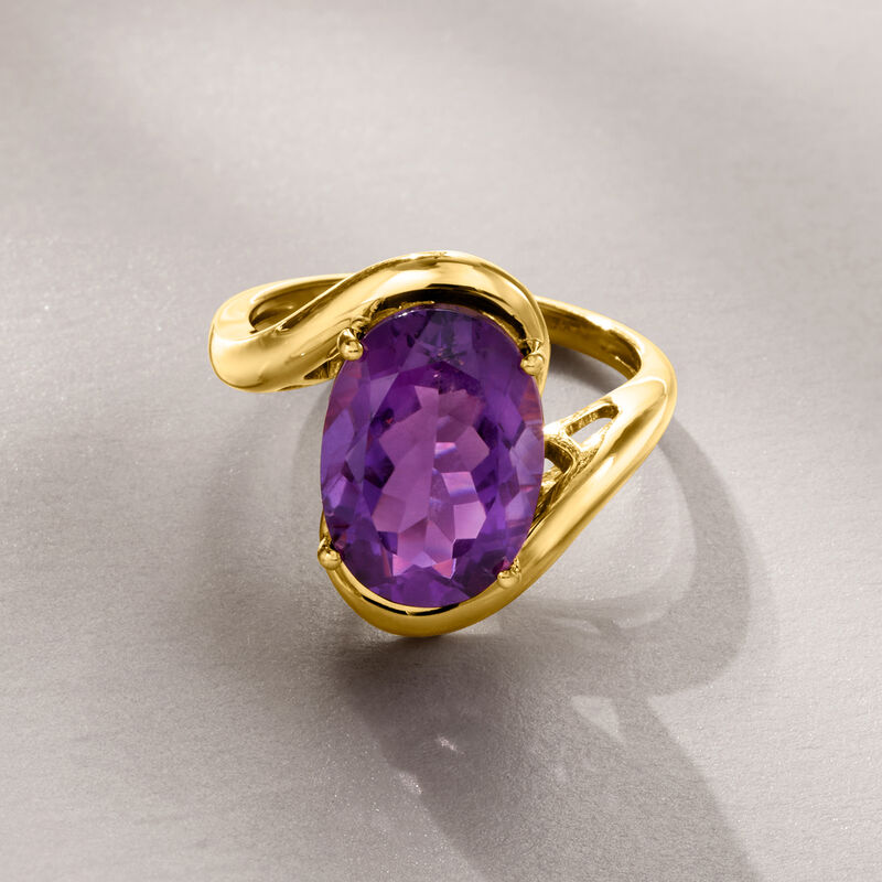 4.90 Carat Amethyst Wavy Ring in 18kt Gold Over Sterling image number 3