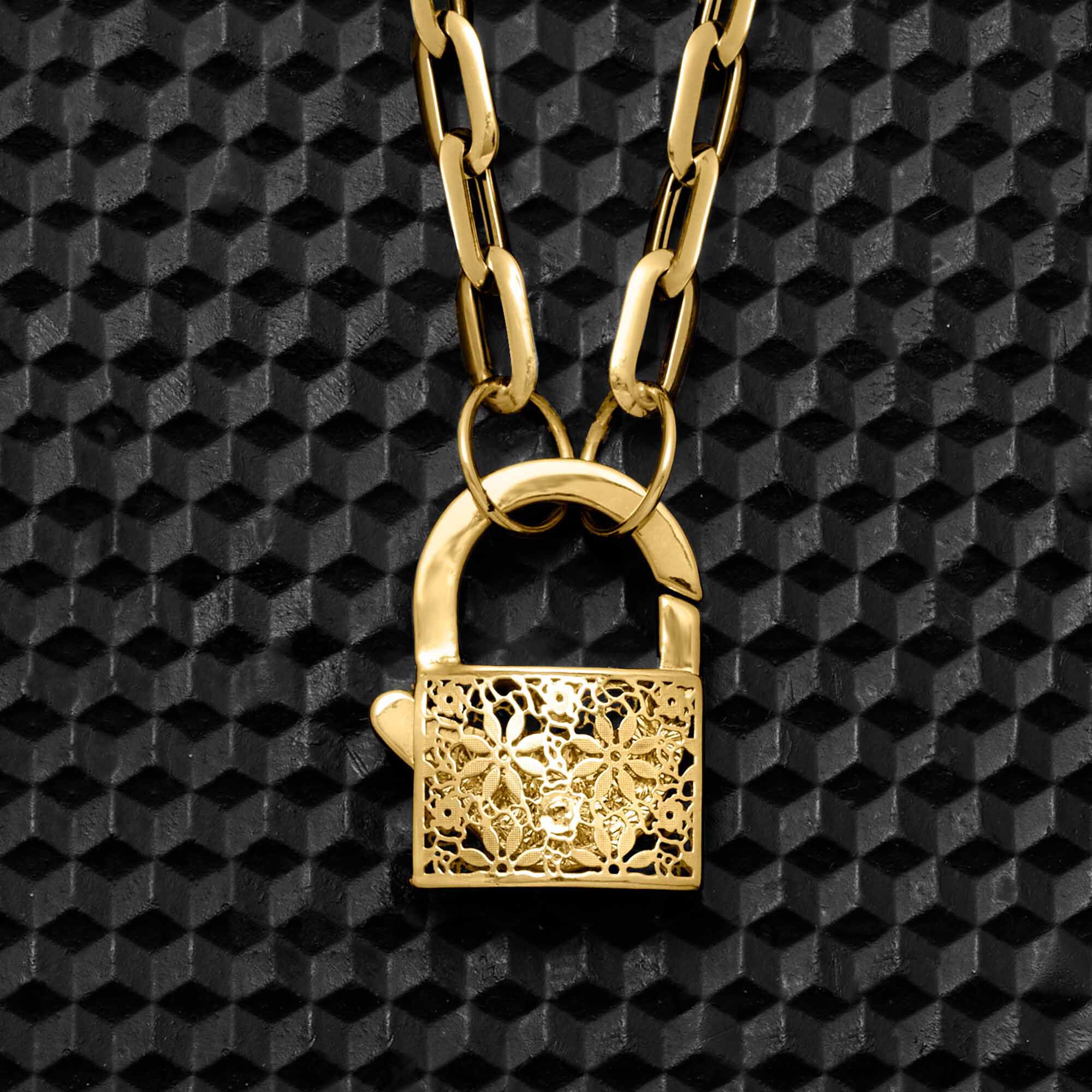 Italian 14kt Yellow Gold Floral Lock Paper Clip Link Necklace