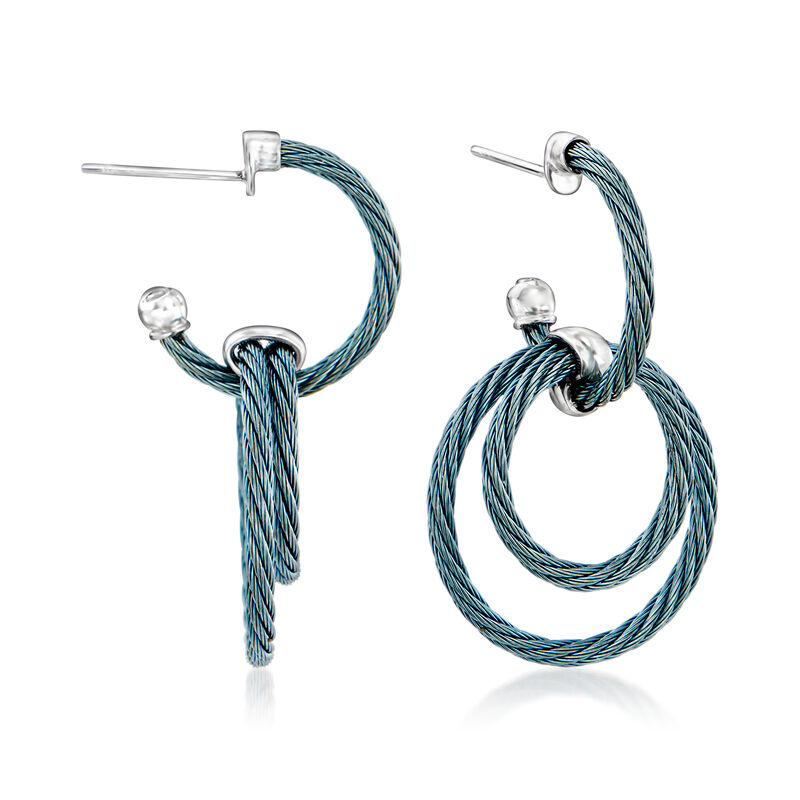ALOR Caribbean Blue Stainless Steel Cable Circle Drop Earrings with 18kt White Gold  image number 0
