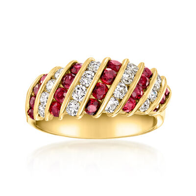 C. 1990 Vintage 1.25 ct. t.w. Ruby and .80 ct. t.w. Diamond Striped Ring in 18kt Yellow Gold