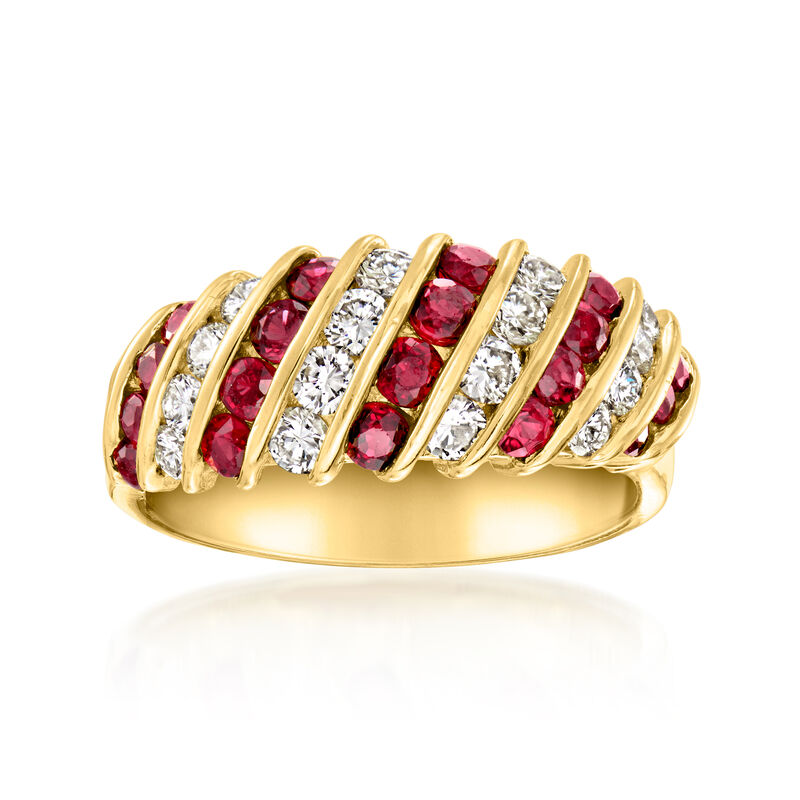 C. 1990 Vintage 1.25 ct. t.w. Ruby and .80 ct. t.w. Diamond Striped Ring in 18kt Yellow Gold. Size 6.5 image number 0