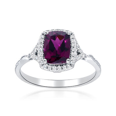 1.70 Carat Rhodolite Garnet Ring with .14 ct. t.w. Diamonds in 14kt White Gold