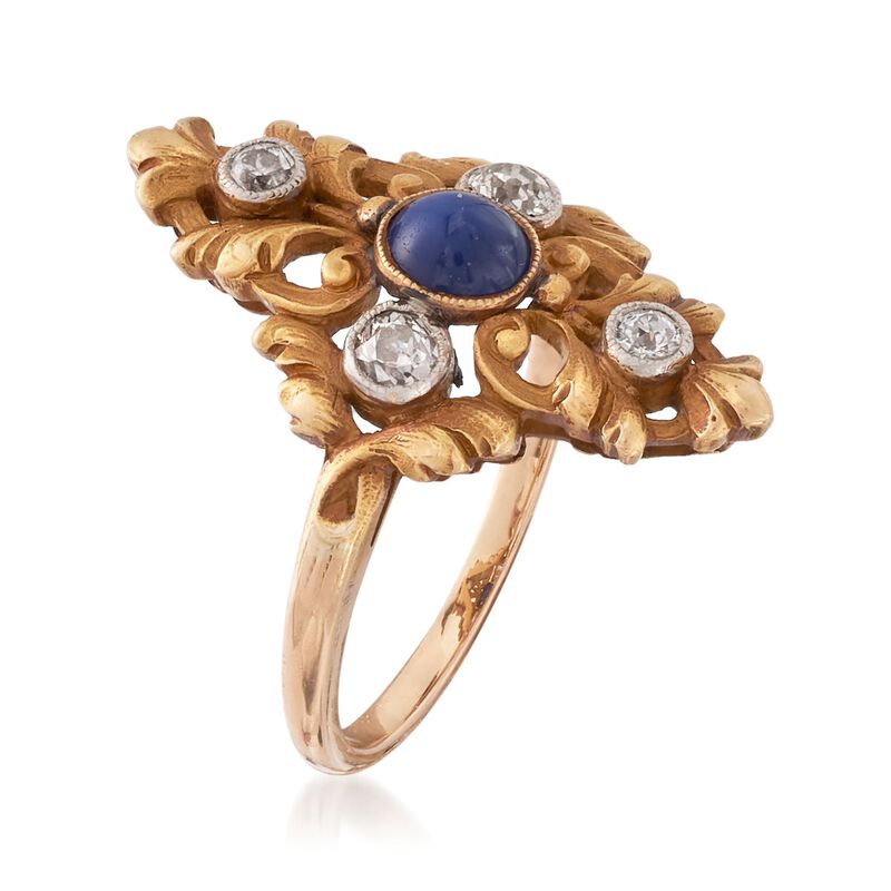C. 1910 Vintage .25 Carat Sapphire and .33 ct. t.w. Diamond Ring in Platinum and 18kt Gold. Size 6.25 image number 2