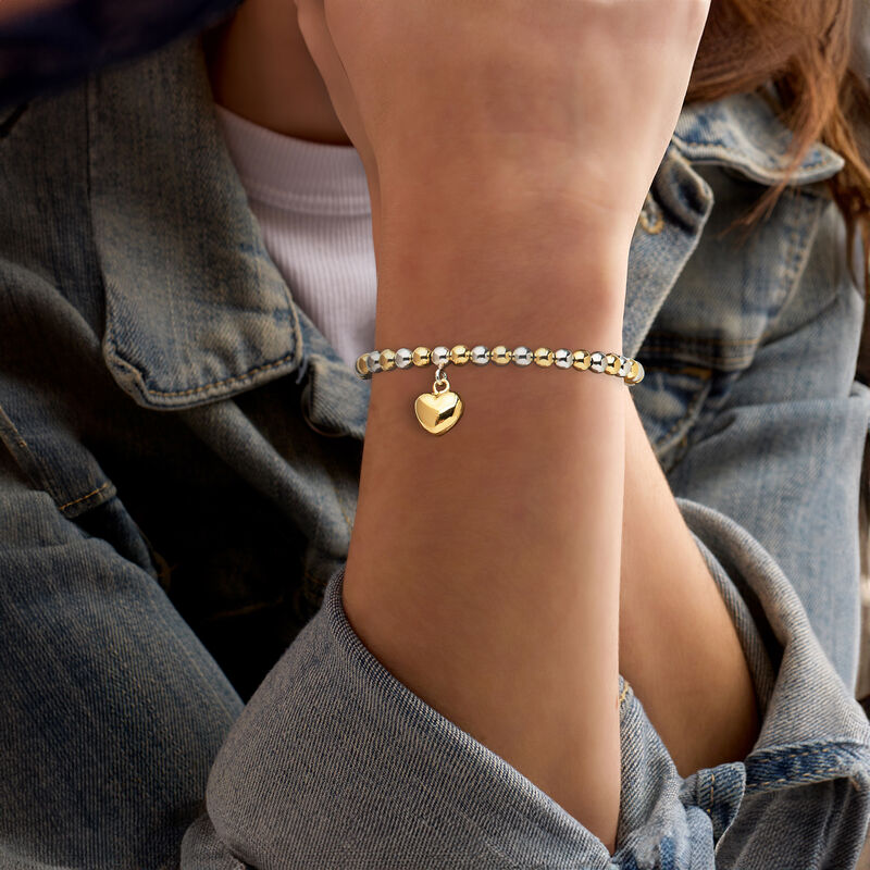 Italian Sterling Silver and 18kt Gold Over Sterling Heart Bead Bracelet image number 1