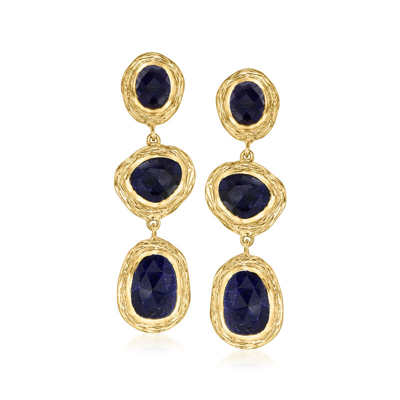 19.90 ct. t.w. Sapphire Station Drop Earrings in 18kt Gold Over Sterling  image number 0