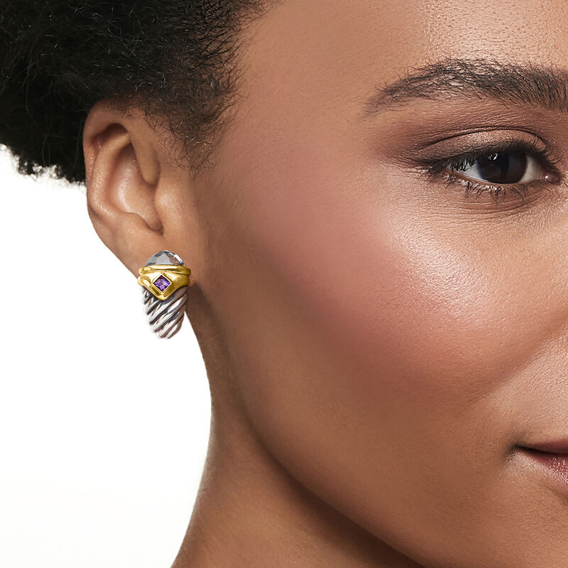 C. 1990 Vintage David Yurman 4.50 ct. t.w. Swiss Blue Topaz and .40 ct. t.w. Amethyst Earrings in Sterling Silver and 14kt Yellow Gold image number 1