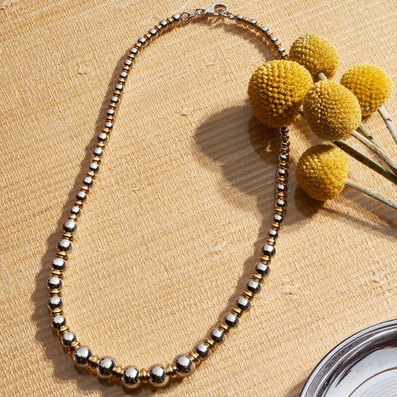 Italian Two-Tone Sterling Silver Graduated Bead and Rondelle Necklace image number 4