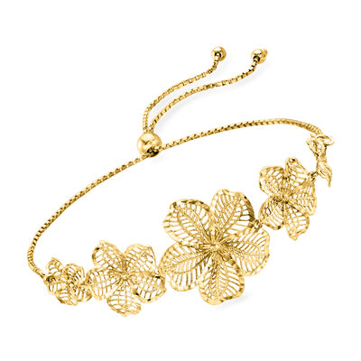 18kt Gold Over Sterling Openwork Flower Bolo Bracelet