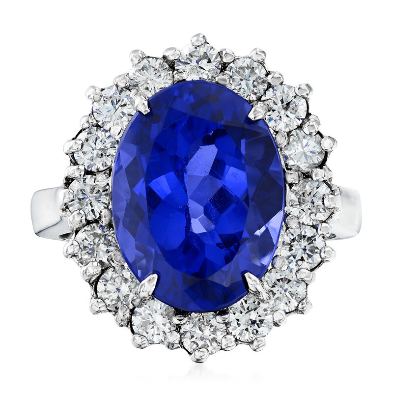 7.00 Carat Tanzanite and 1.20 ct. t.w. Diamond Ring in 14kt White Gold image number 0