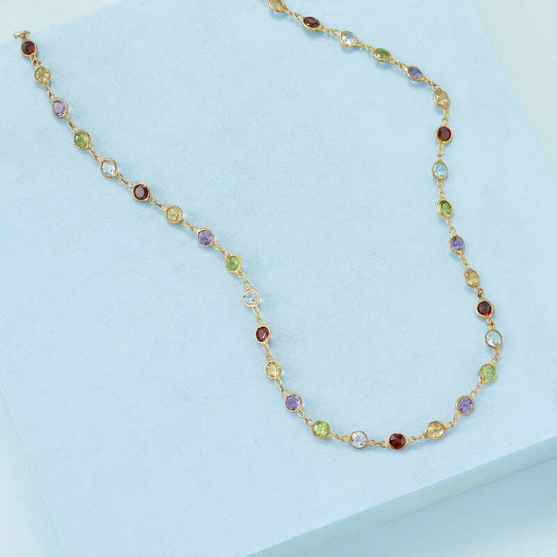 8.85 ct. t.w. Bezel-Set Multi-Gemstone Necklace in 18kt Gold Over Sterling image number 2