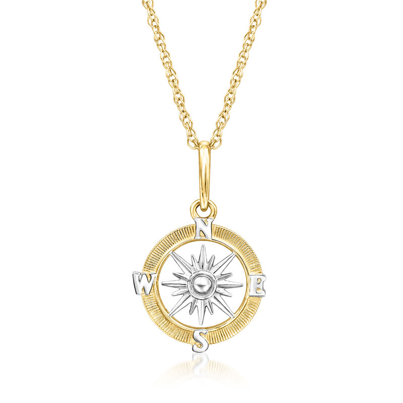 14kt Two-Tone Gold Compass Pendant Necklace. 16&quot; image number 1