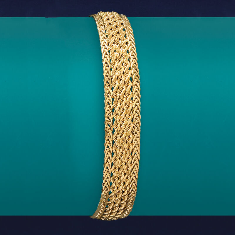 Italian 14kt Yellow Gold Wheat and Rope-Link Bracelet image number 2