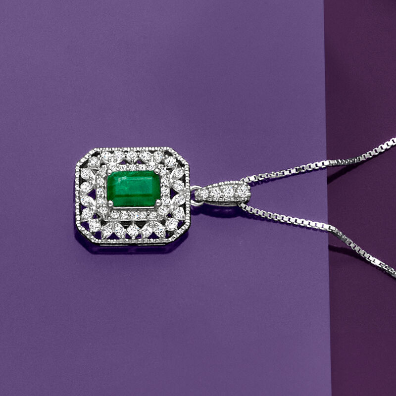 .60 Carat Emerald and .25 ct. t.w. Diamond Pendant Necklace in Sterling Silver image number 2
