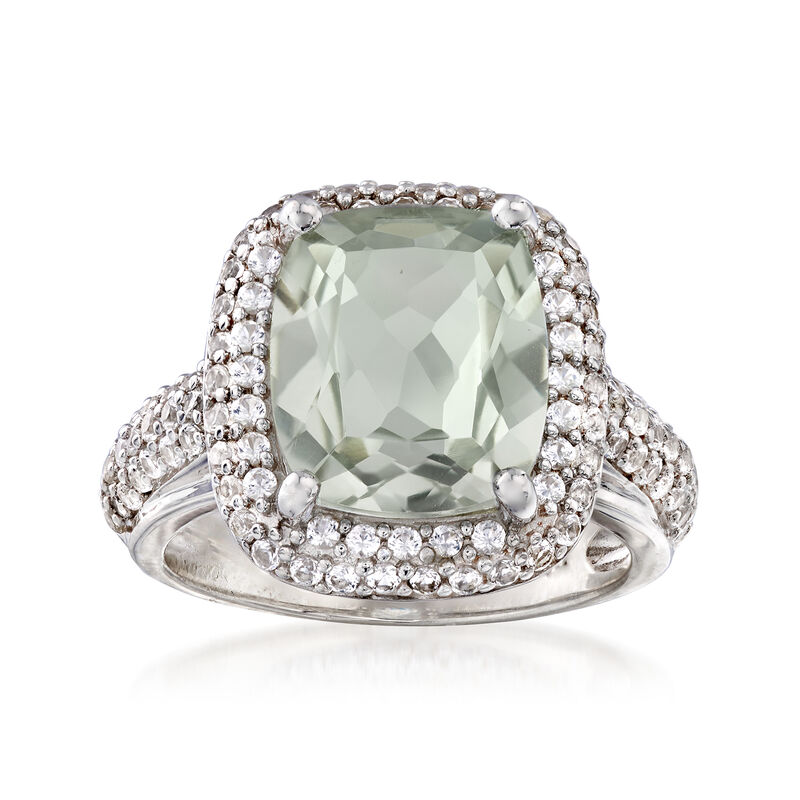 5.00 Carat Prasiolite and 1.00 ct. t.w. White Sapphire Ring in Sterling Silver image number 0