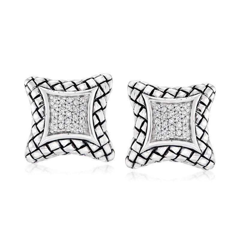 C. 2000 Vintage Scott Kay .80 ct. t.w. Diamond Square Clip-On Earrings in Sterling Silver image number 0
