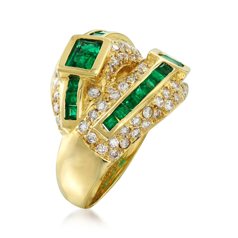 C. 1990 Vintage 1.74 ct. t.w. Emerald and 1.12 ct t.w. Diamond Ring in 18kt Yellow Gold. Size 6.5 image number 2