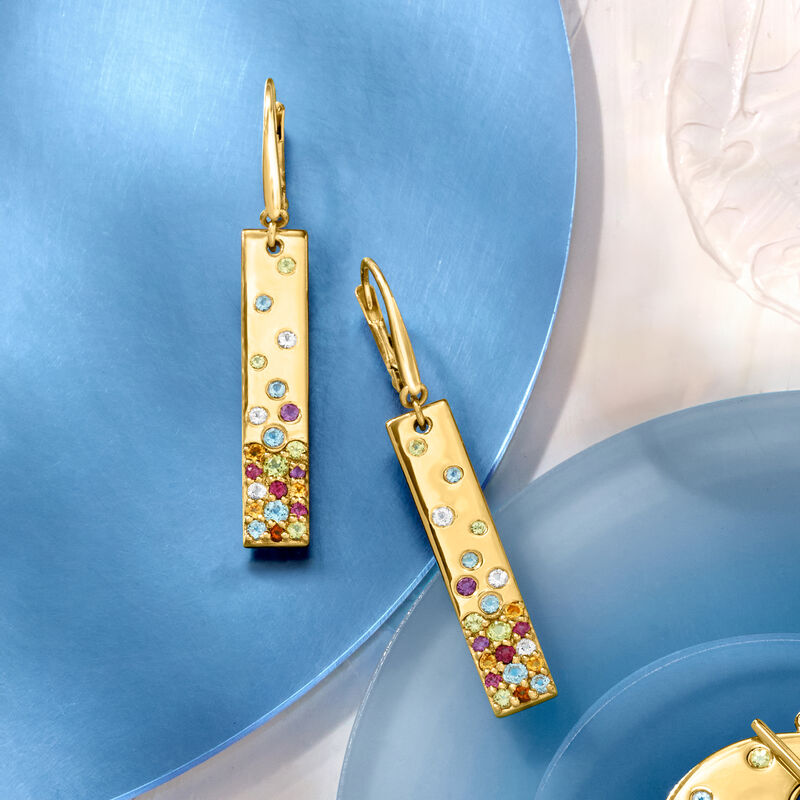1.30 ct. t.w. Multi-Gemstone Scattered Bar Drop Earrings in 18kt Gold Over Sterling image number 2