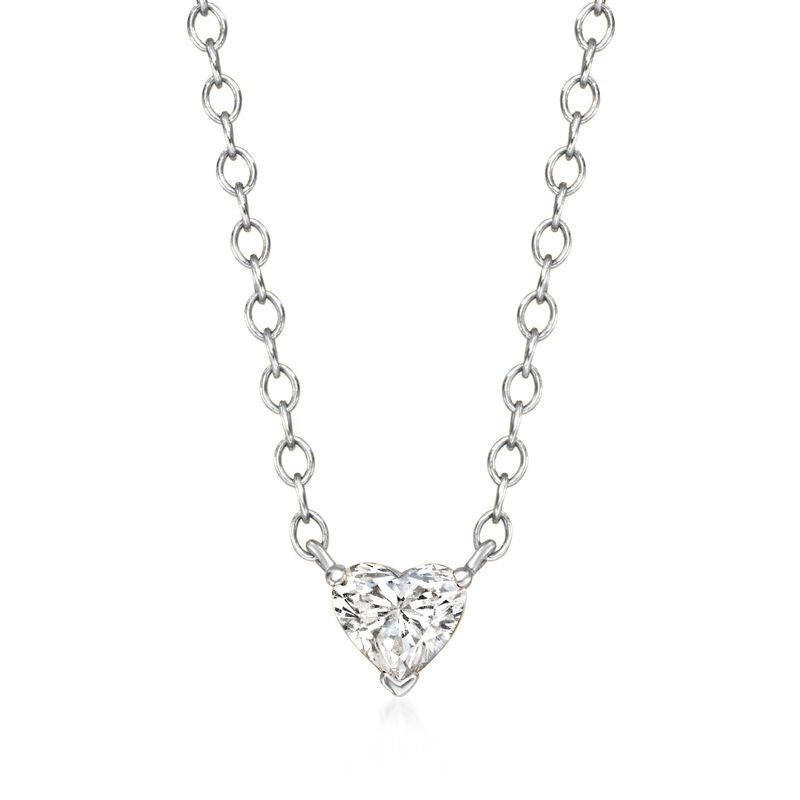 .20 Carat Heart-Shaped Lab-Grown Diamond Solitaire Necklace in 14kt White Gold. 16&quot; image number 1