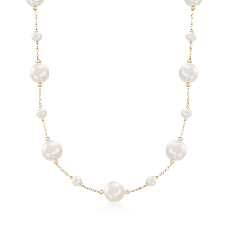 6-13mm Cultured Pearl Station Necklace in 14kt Yellow Gold image number 0