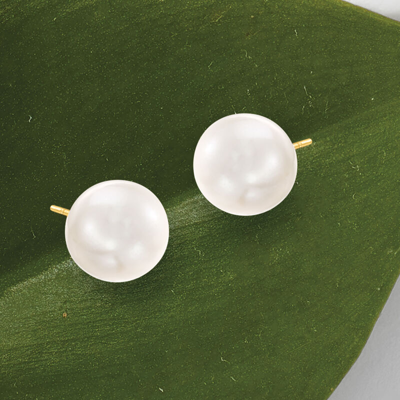 8-9mm Cultured Button Pearl Stud Earrings in 14kt Yellow Gold  image number 3