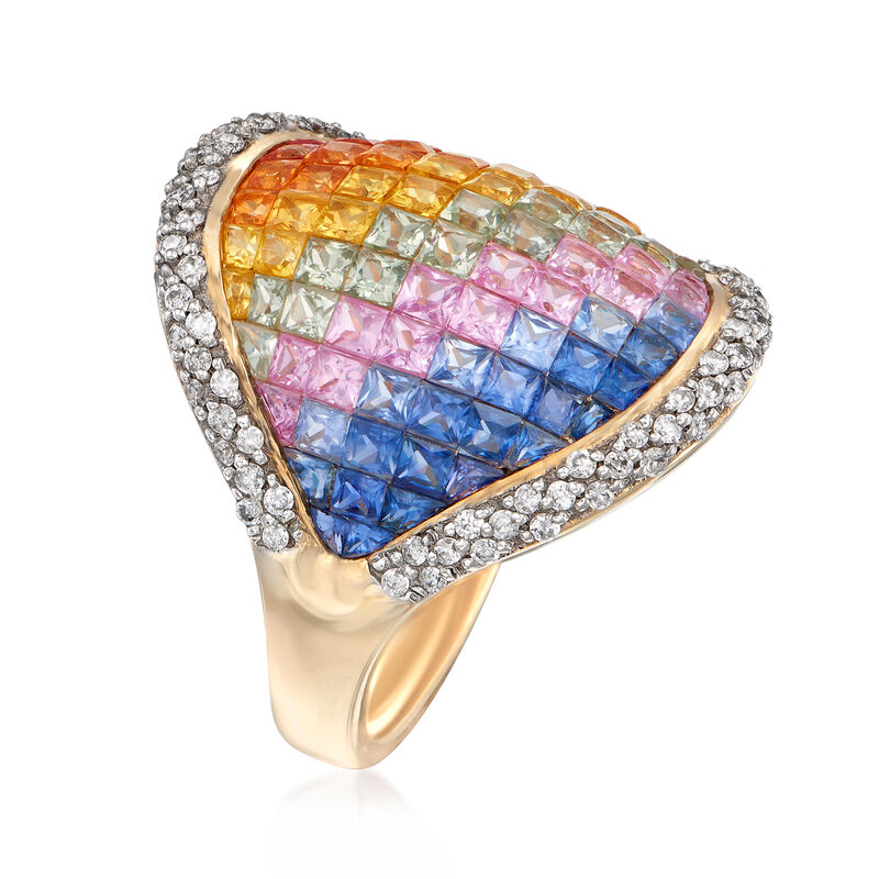 3.20 ct. t.w. Rainbow Sapphire and .43 ct. t.w. Diamond Ring in 14kt Yellow Gold image number 2