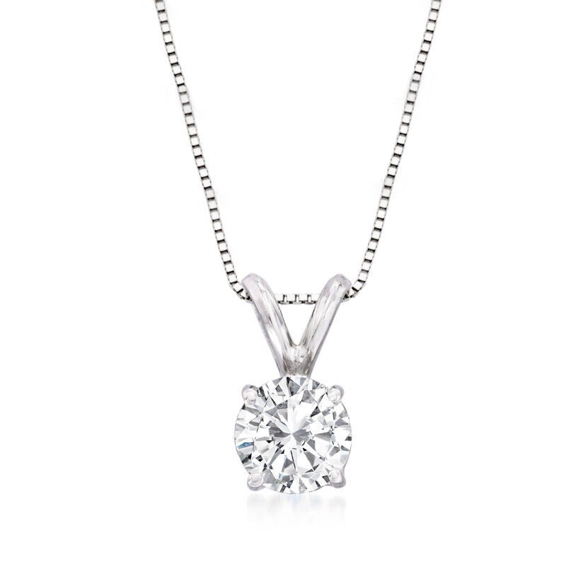 .75 Carat Diamond Solitaire Necklace in 14kt White Gold. 18" image number 0