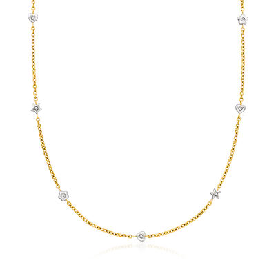 C. 1990 Vintage .10 ct. t.w. Diamond Star and Heart Station Necklace in 18kt Two-Tone Gold