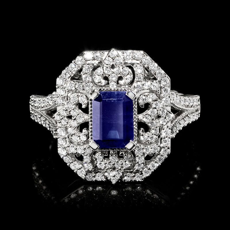 1.10 Carat Sapphire and .50 ct. t.w. Lab-Grown Diamond Vintage-Style Ring in Sterling Silver image number 3