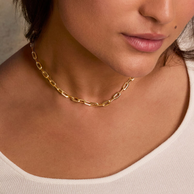 Italian 14kt Yellow Gold Alternating Paper Clip Link Necklace image number 7