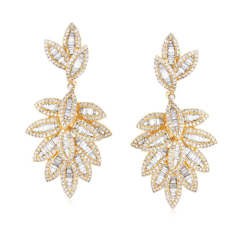 6.87 ct. t.w. Diamond Multi-Leaf Drop Earrings in 18kt Yellow Gold image number 0