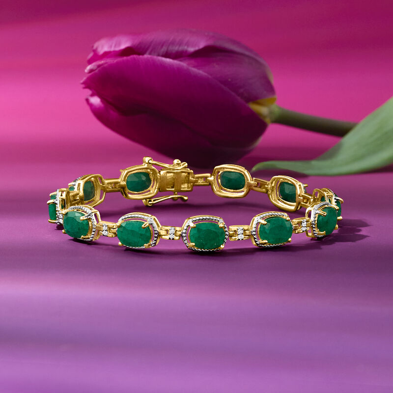13.00 ct. t.w. Emerald and .21 ct. t.w. Diamond Bracelet in 18kt Gold Over Sterling image number 4