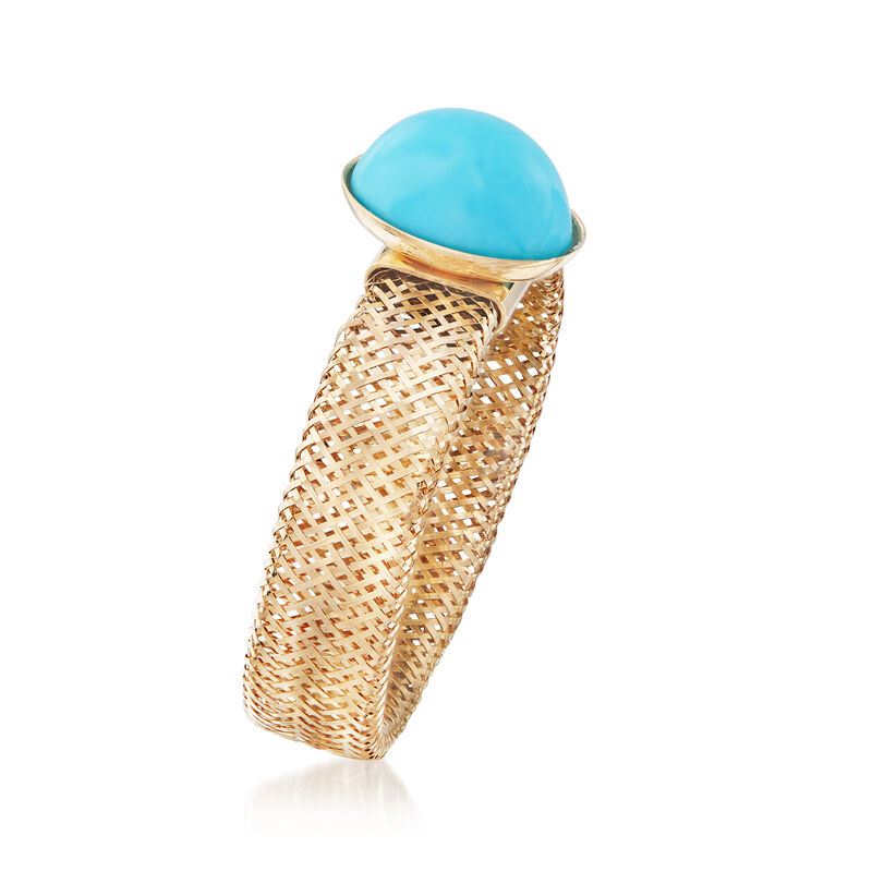 Italian Turquoise and 14kt Yellow Gold Mesh Stretch Ring image number 2
