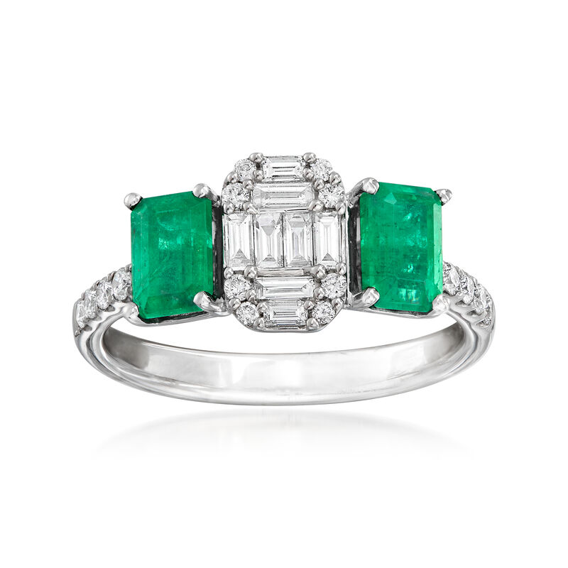 1.20 ct. t.w. Emerald and .40 ct. t.w. Diamond Ring in 14kt White Gold image number 0