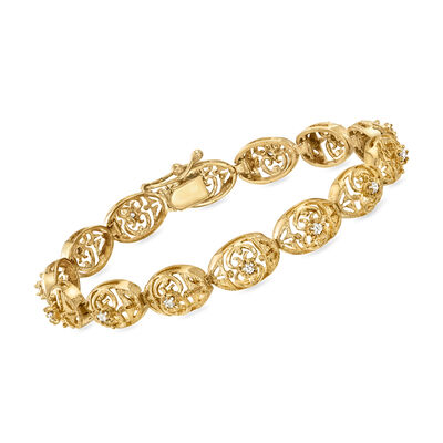 C. 1990 Vintage .65 ct. t.w. Diamond Openwork Link Bracelet in 14kt Yellow Gold