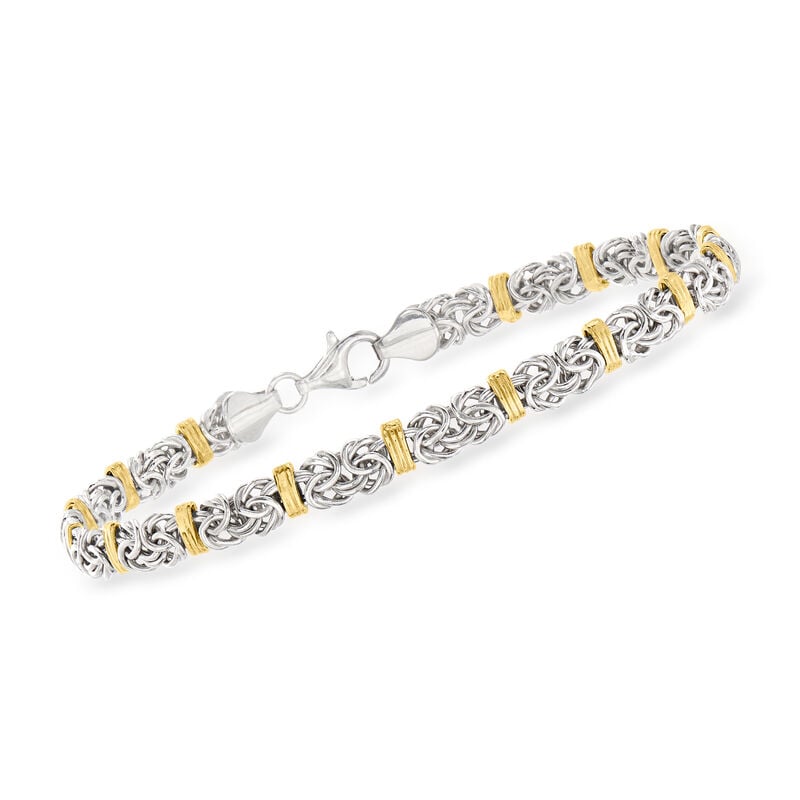 Sterling Silver Byzantine Bracelet with 14kt Gold Stations image number 0