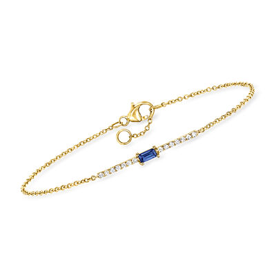 .10 Carat Sapphire and .11 ct. t.w. Diamond Bar Bracelet in 14kt Yellow Gold