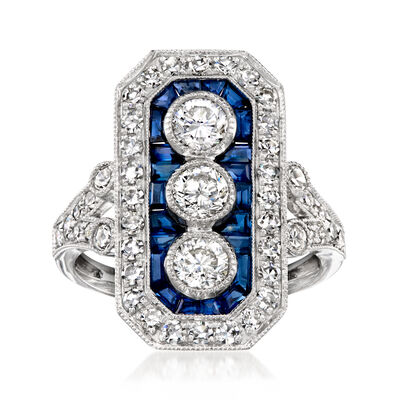 C. 2010 Vintage .74 ct. t.w. Sapphire and 1.34 ct. t.w. Diamond Ring in Platinum