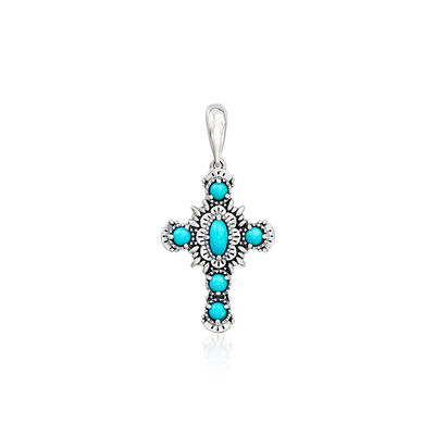 Turquoise Cross Pendant in Sterling Silver