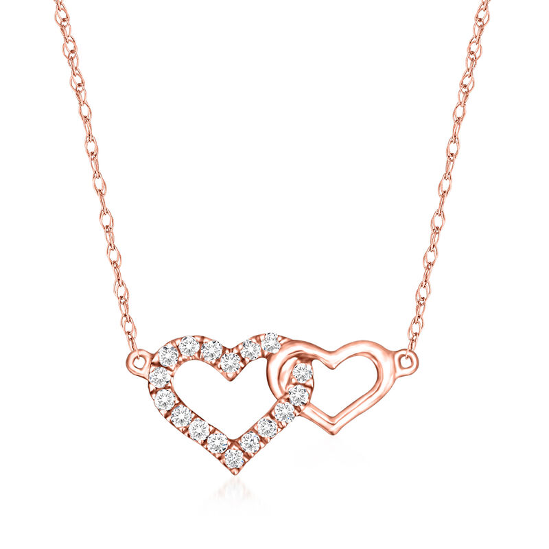 .15 ct. t.w. Diamond Double-Heart Necklace in 14kt Rose Gold. 18&quot; image number 0