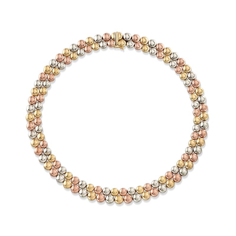 C. 1990 Vintage 18kt Tri-Colored Gold Double-Bead Necklace image number 0