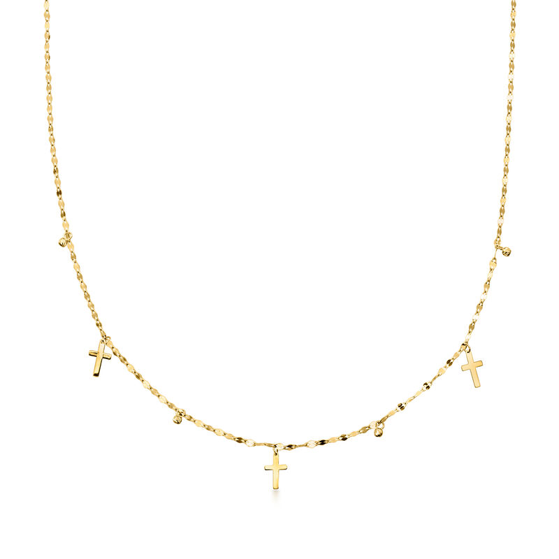 Italian 10kt Yellow Gold Cross and Bead Station Necklace image number 0