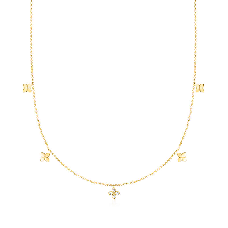 Roberto Coin "Love by the Inch" Diamond Station Necklace in 18kt Yellow Gold. 15.75" image number 1