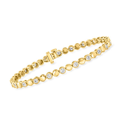 2.00 ct. t.w. Bezel-Set Lab-Grown Diamond Alternating Disc Bracelet in 18kt Gold Over Sterling