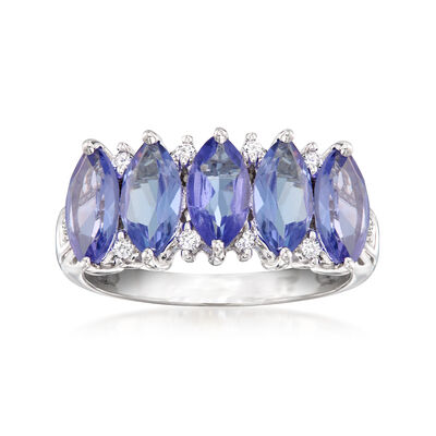 C. 1990 Vintage 2.50 ct. t.w. Tanzanite Ring with .15 ct. t.w. Diamonds in 14kt White Gold