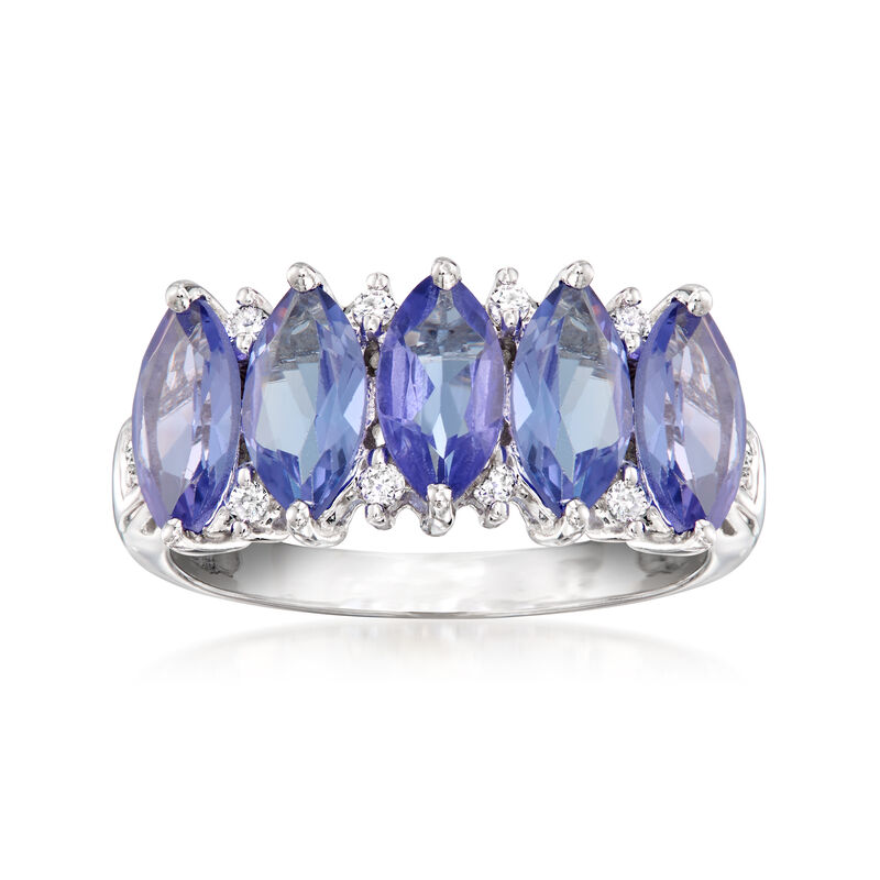 C. 1990 Vintage 2.50 ct. t.w. Tanzanite Ring with .15 ct. t.w. Diamonds in 14kt White Gold. Size 6 image number 0