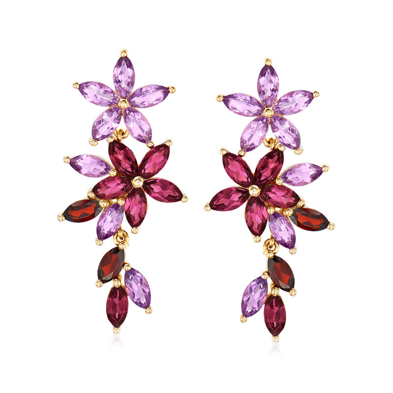 7.30 ct. t.w. Multi-Gemstone Floral Drop Earrings in 18kt Gold Over Sterling image number 0