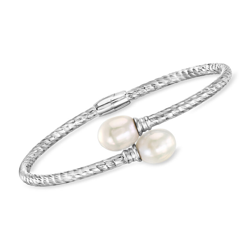 8-9mm Cultured Pearl Bypass Cuff Bracelet in Sterling Silver. 7.5" image number 0