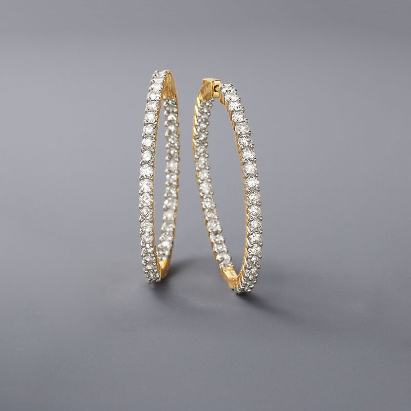 5.00 ct. t.w. Diamond Inside-Outside Hoop Earrings in 14kt Yellow Gold. 1 1/2&quot; image number 5