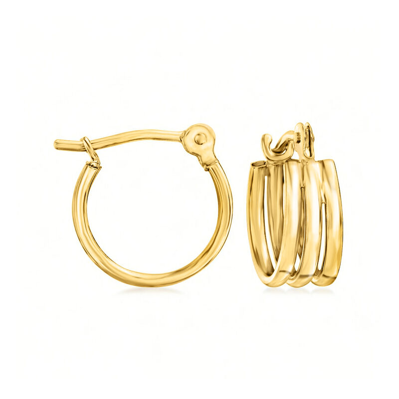 14kt Yellow Gold Three-Row Huggie Hoop Earrings. 3/8&quot; image number 0