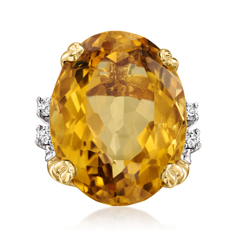 C. 1970 Vintage 46.50 Carat Citrine Ring with .40 ct. t.w. Diamonds in 14kt Yellow Gold